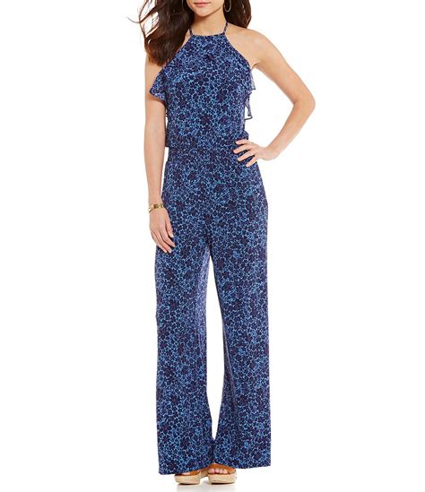 michael michael kors printed halter jumpsuit|Michael Kors long sleeve jumpsuit.